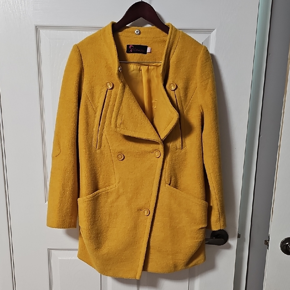Mustard Double-Breasted Women's Coat